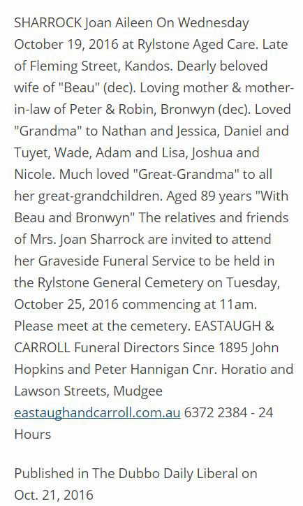 obituary Joan Sharrock